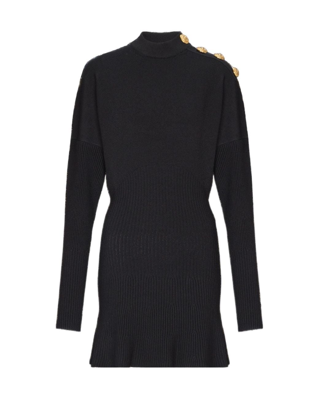 Balmain Black Short Flared Knit Dress