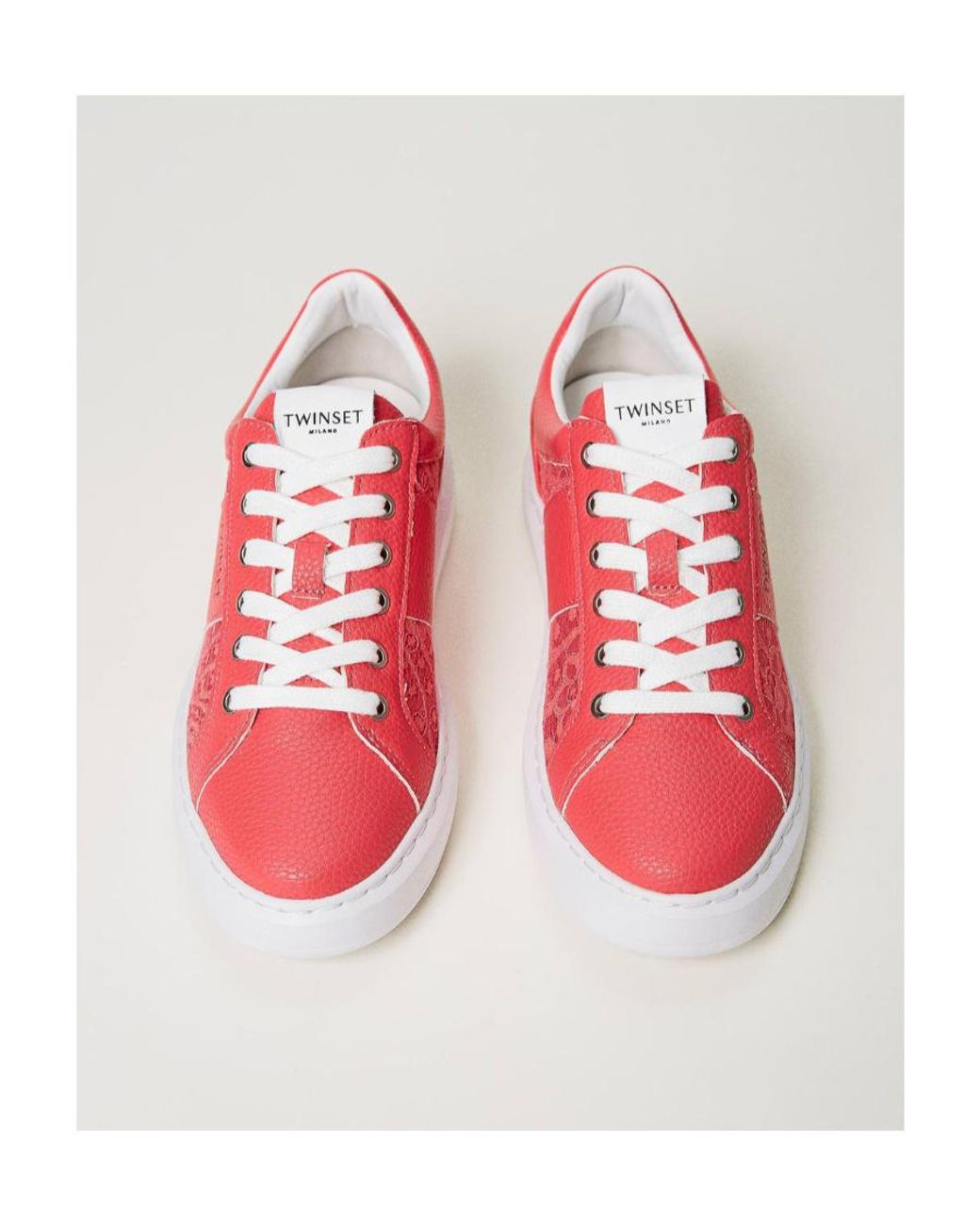 Twinset Pink Lace-Panelled Sneakers