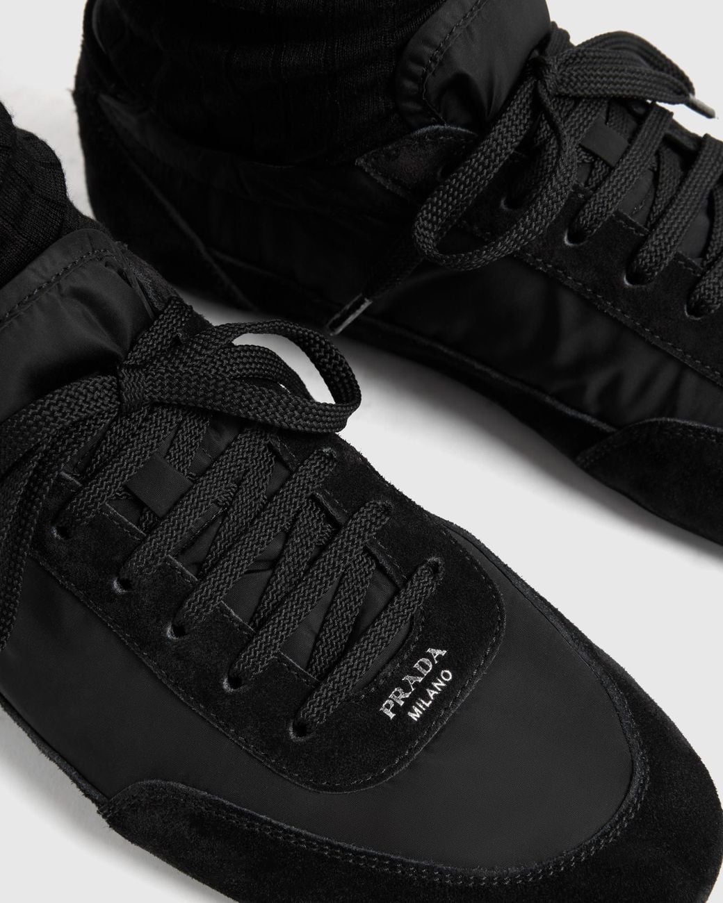 Prada Black Collapse Lace-Up Sneakers