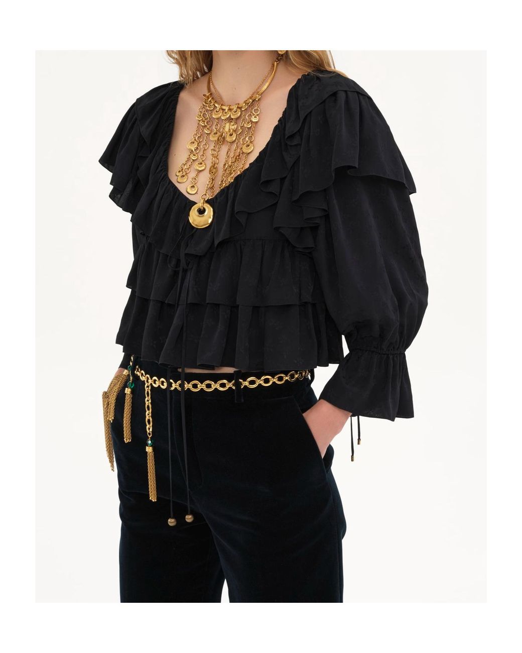 Chloé Black Chloé Ruffled Cropped Blouse