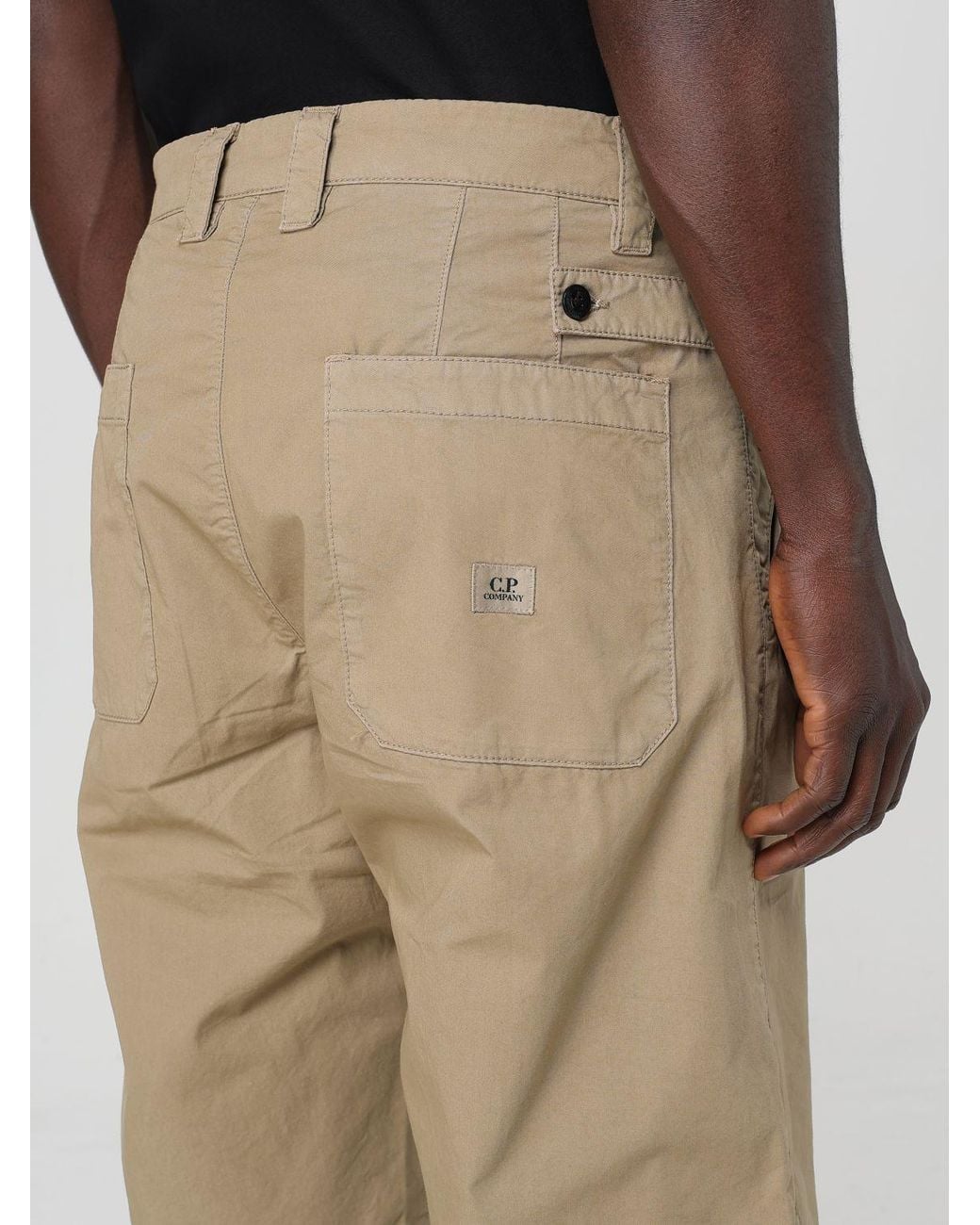 C P Company Natural Pleated Pocket Shorts for men