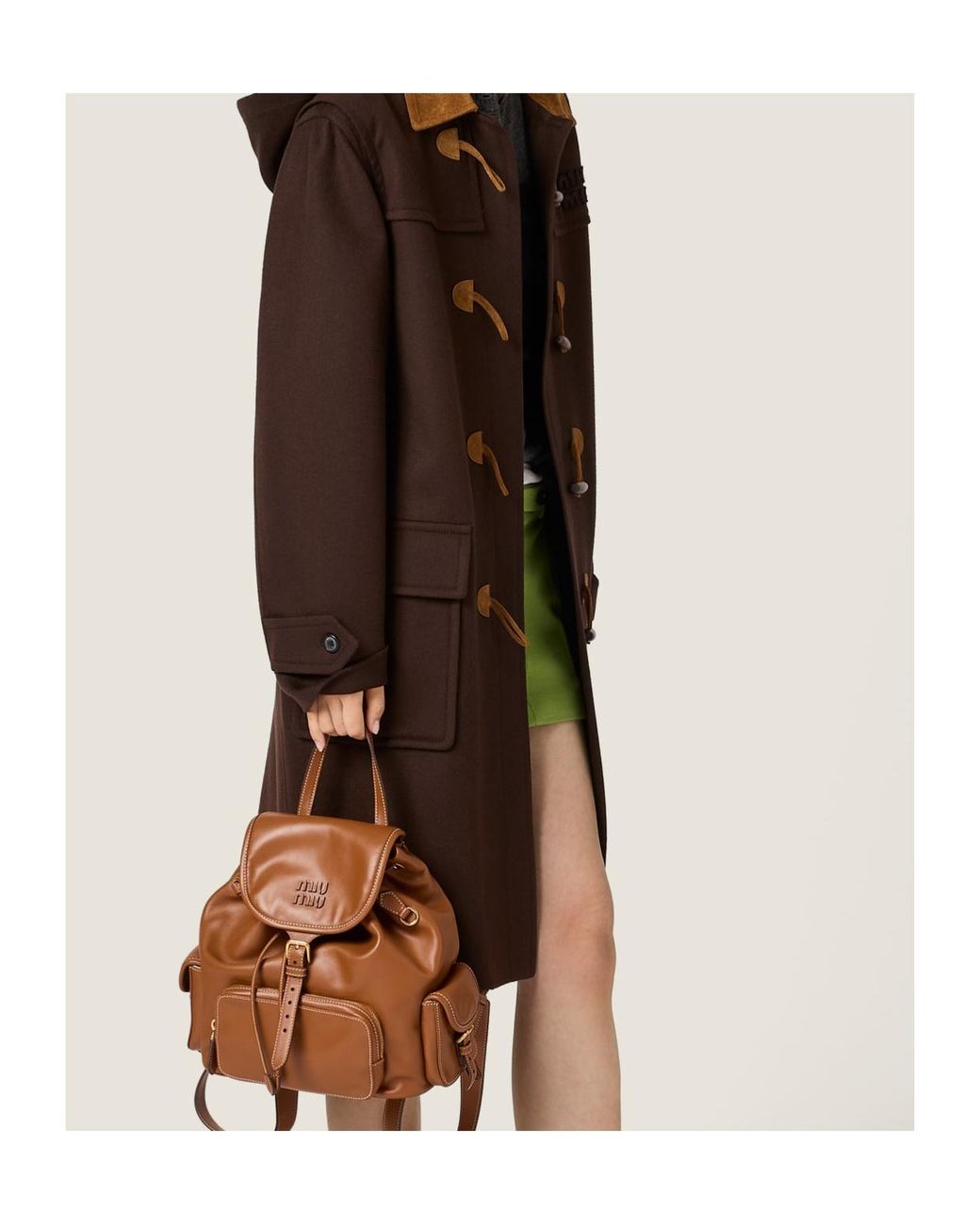 Miu Miu Brown Double Cashmere And Wool Duffle Coat