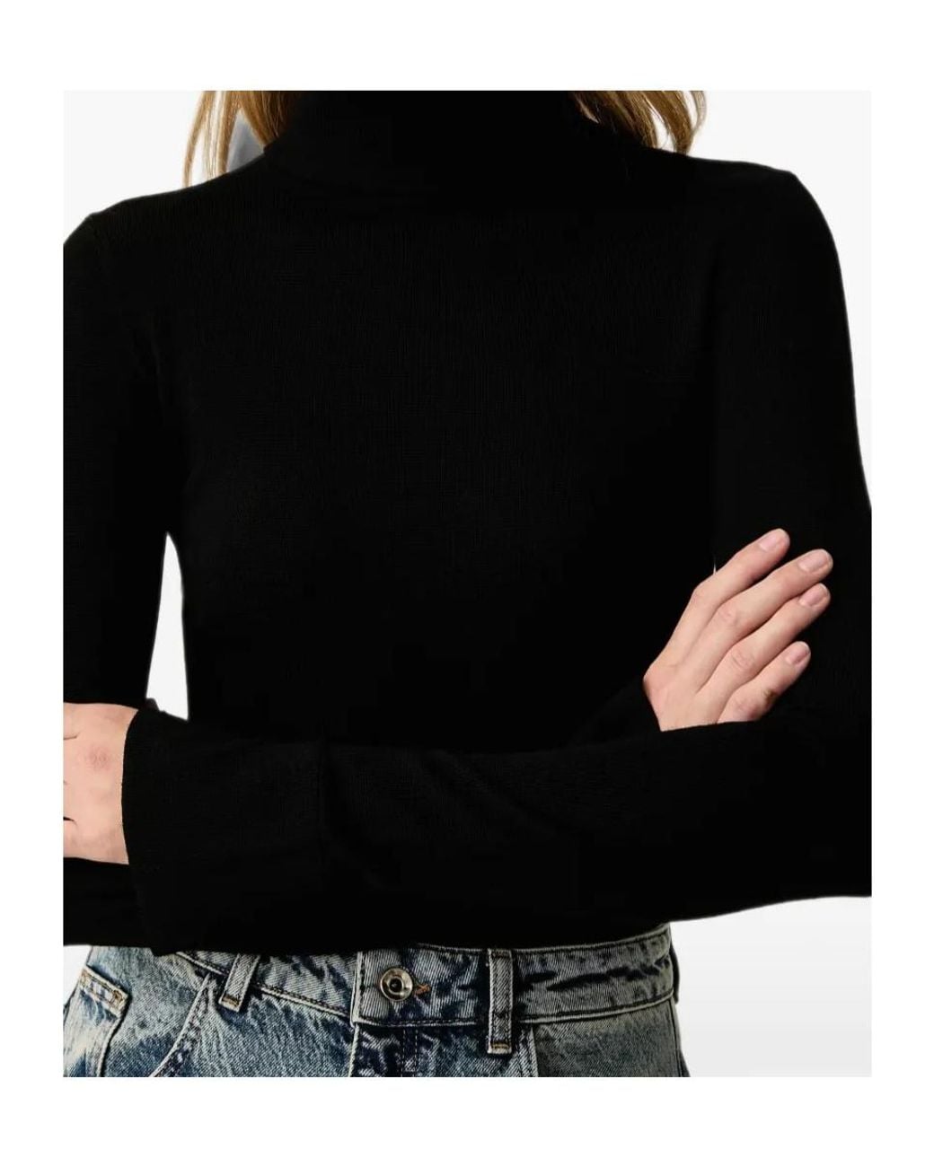 Patrizia Pepe Black Logo-Plaque Turtleneck Wool Sweater