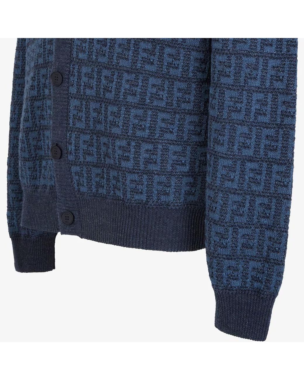 Fendi Blue Ff Motif Regular Fit Cardigan for men