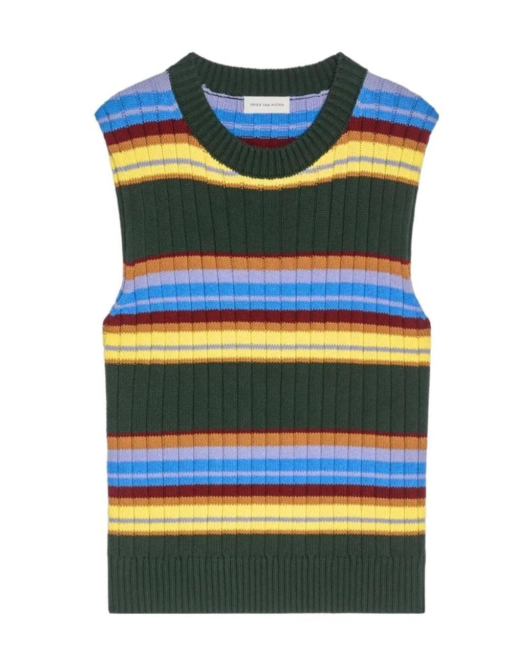 Dries Van Noten Yellow Striped Knitted Vest