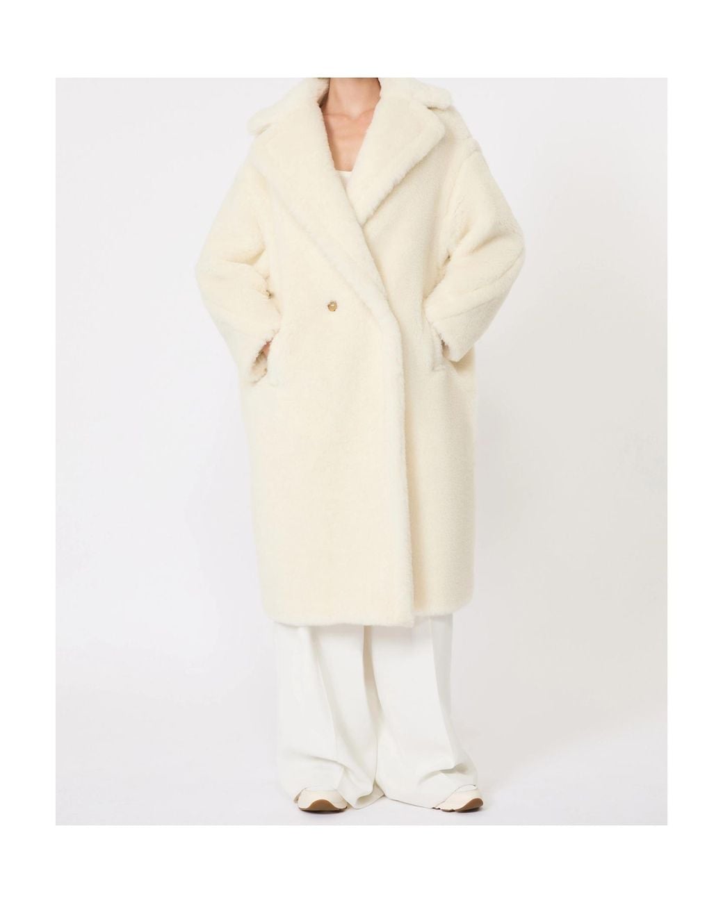 Max Mara White Tedgirl Buttoned Long Coat