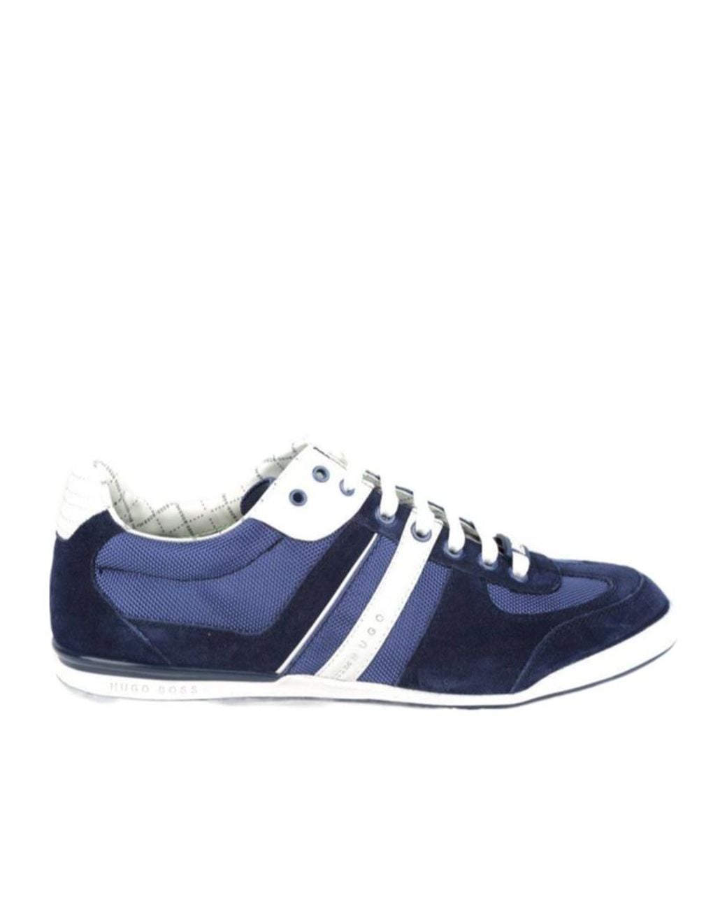 Boss Blue Round-Toe Lace-Up Low-Top Sneakers for men