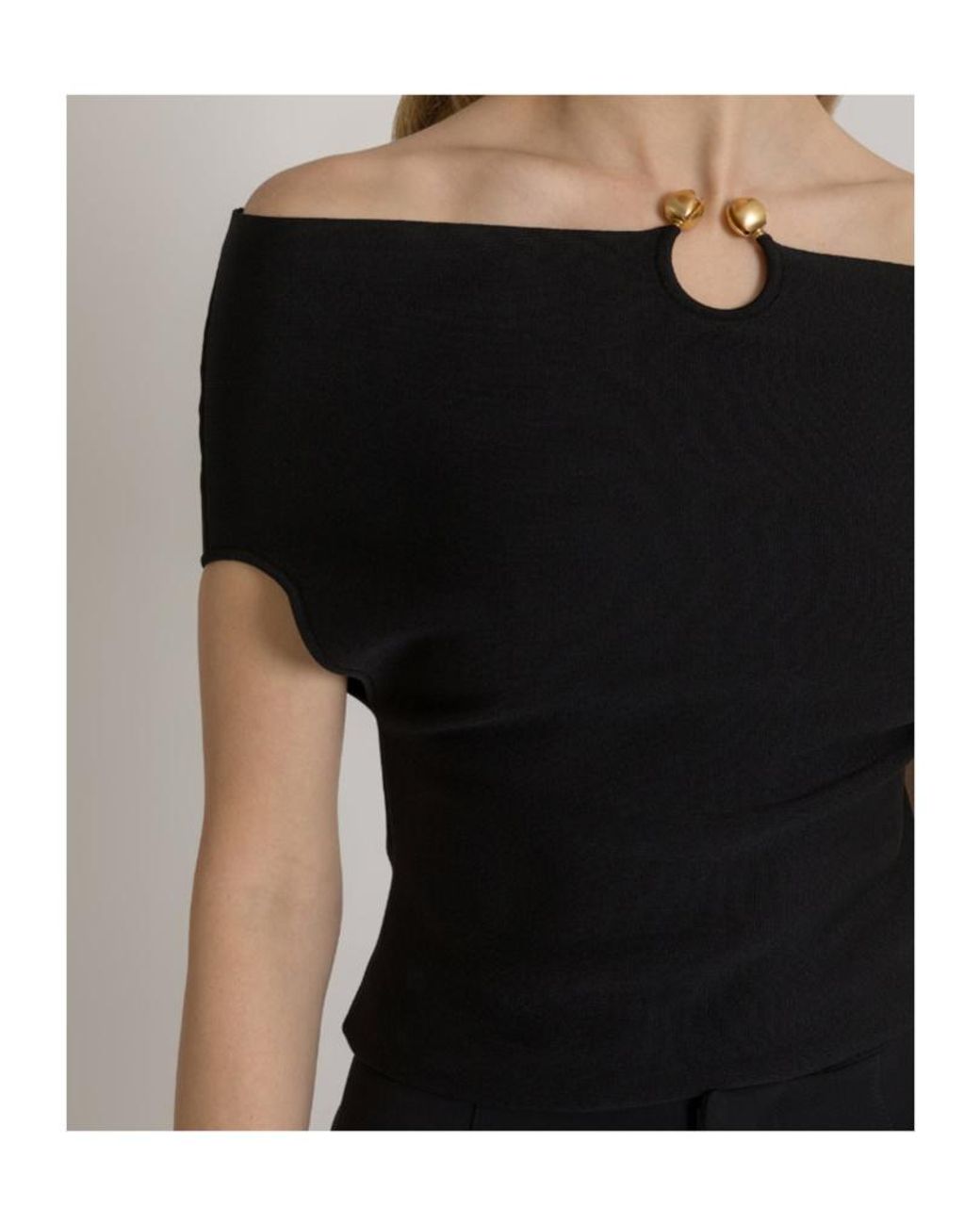 Alberta Ferretti Black Stretch Knit Top With Jewel Brooch