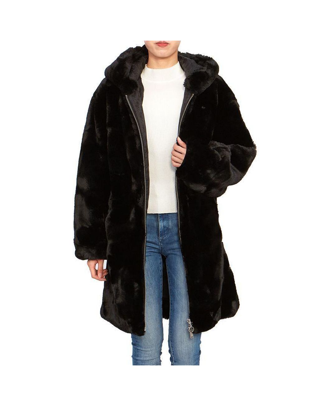 Moose Knuckles Black Faux-Fur Hooded Coat