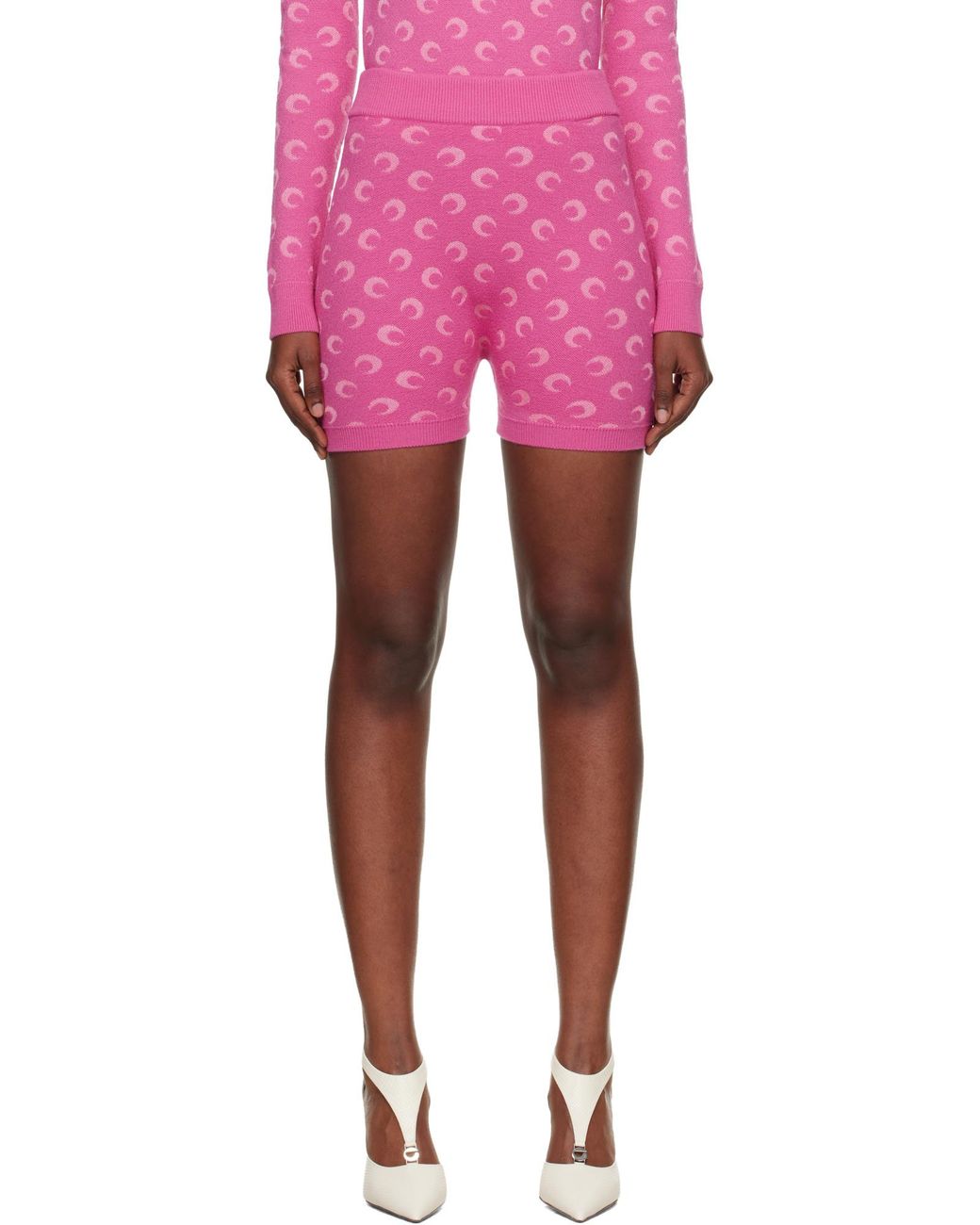 MARINE SERRE Pink Moon Jacquard Knit Shorts