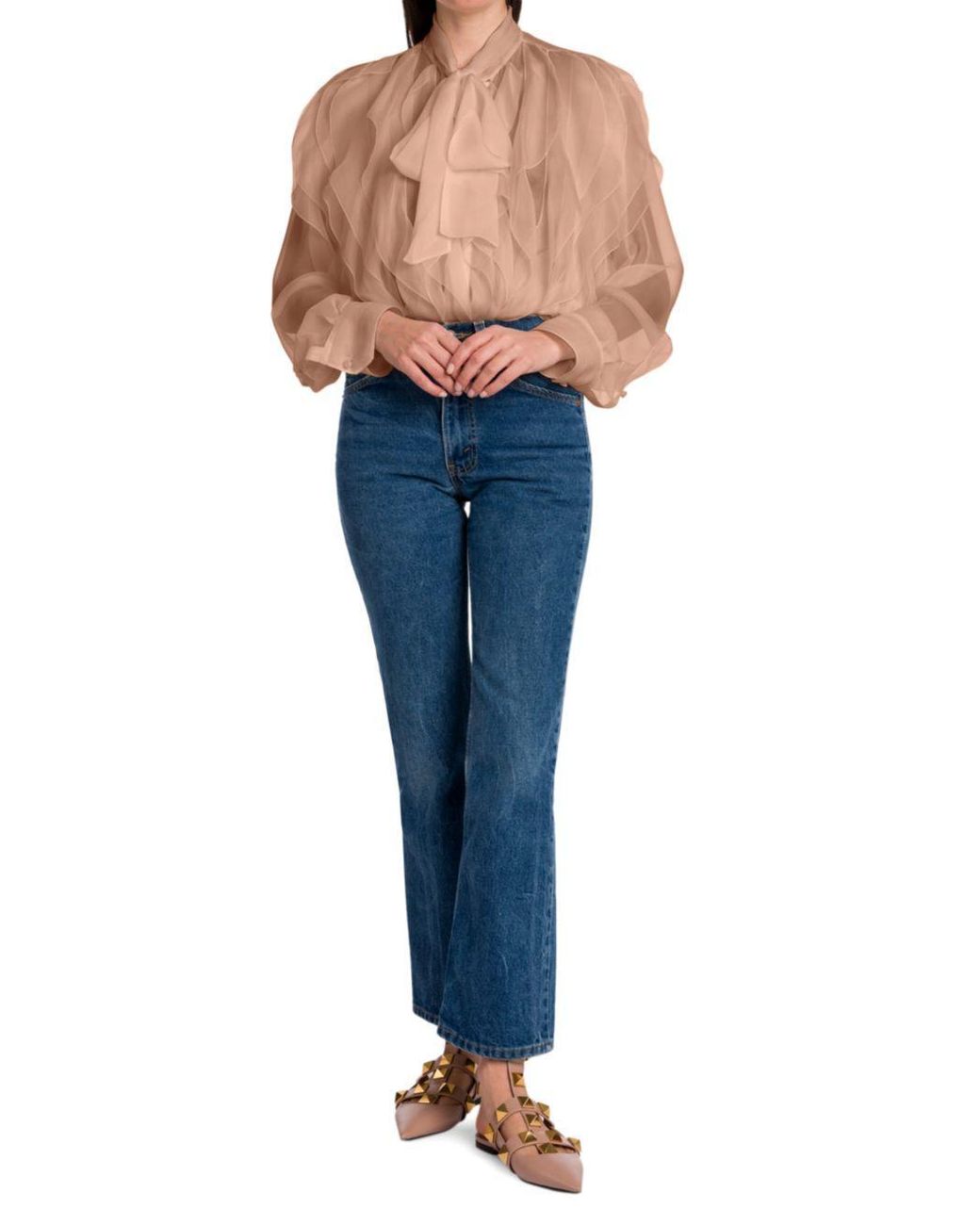 Valentino Pink Sheer Long-Sleeve Blouse
