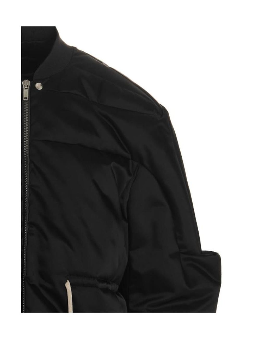 Rick Owens Black Drawstring Waist Girdered Bomber Jacket