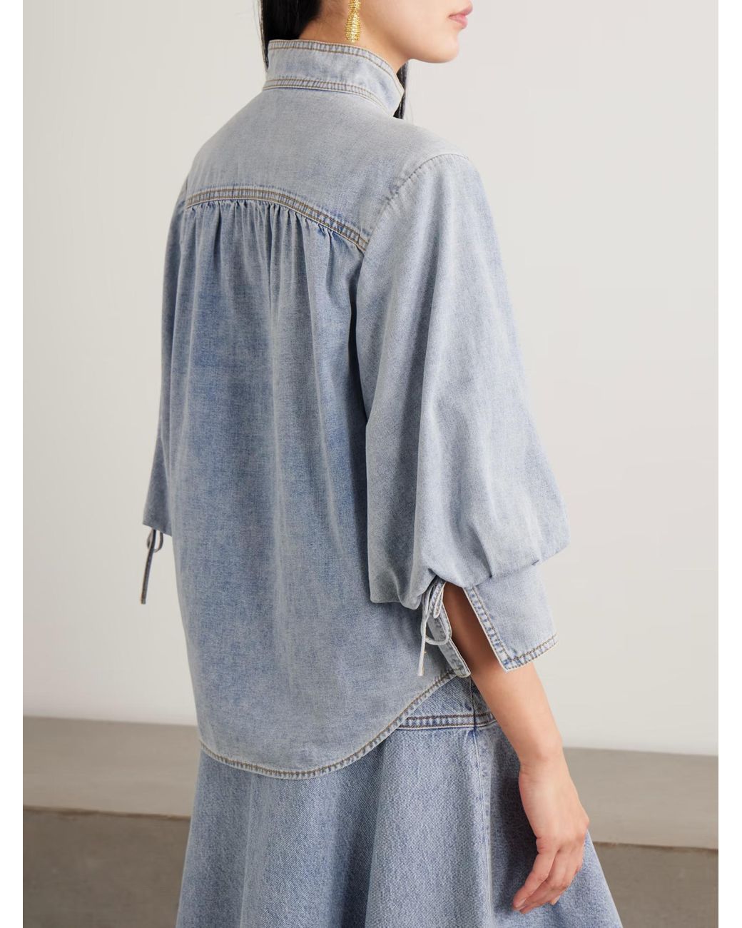 Zimmermann Blue High-Neck Denim Shirt
