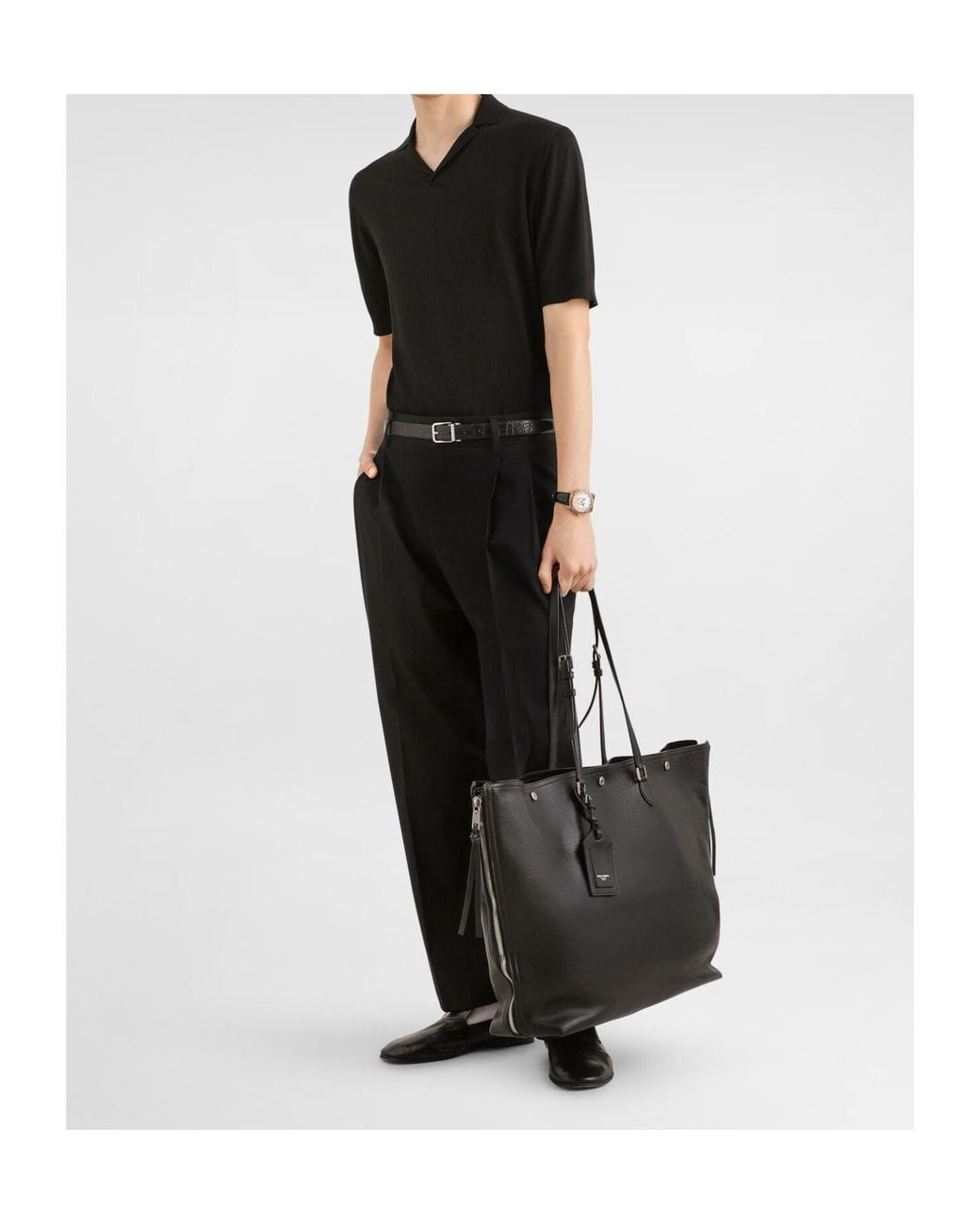 Dolce & Gabbana Black Open Collar Silk Polo Shirt for men