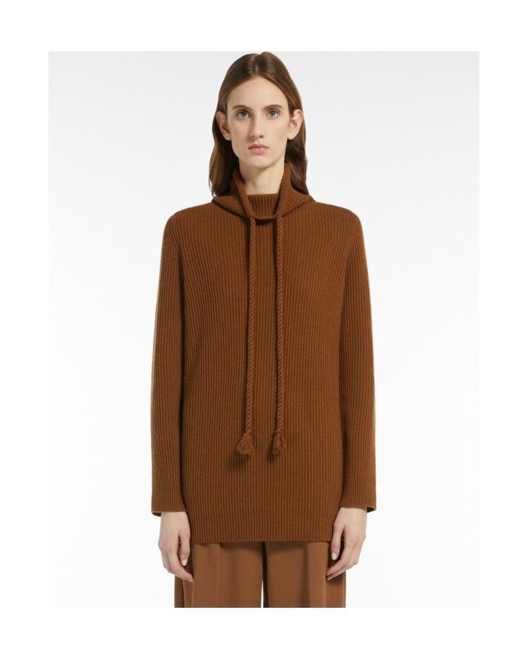 Max Mara Brown High-Necked Long-Sleeved Sweater