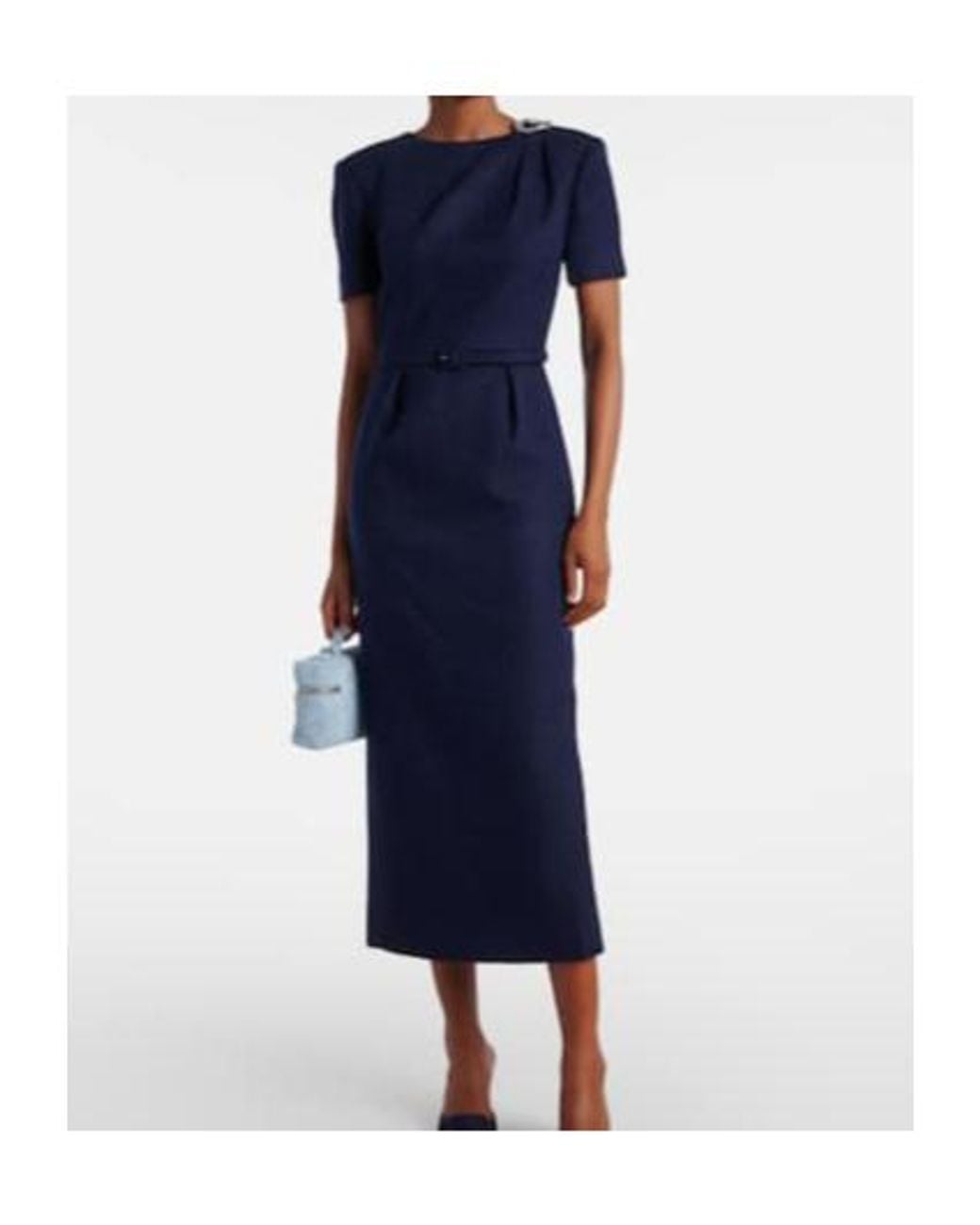 Roland Mouret Blue Belted Boucle Midi Dress