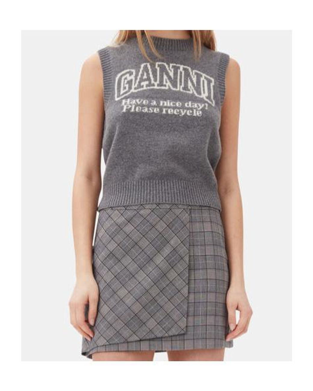 Ganni Gray Logo Intarsia Knitted Vest