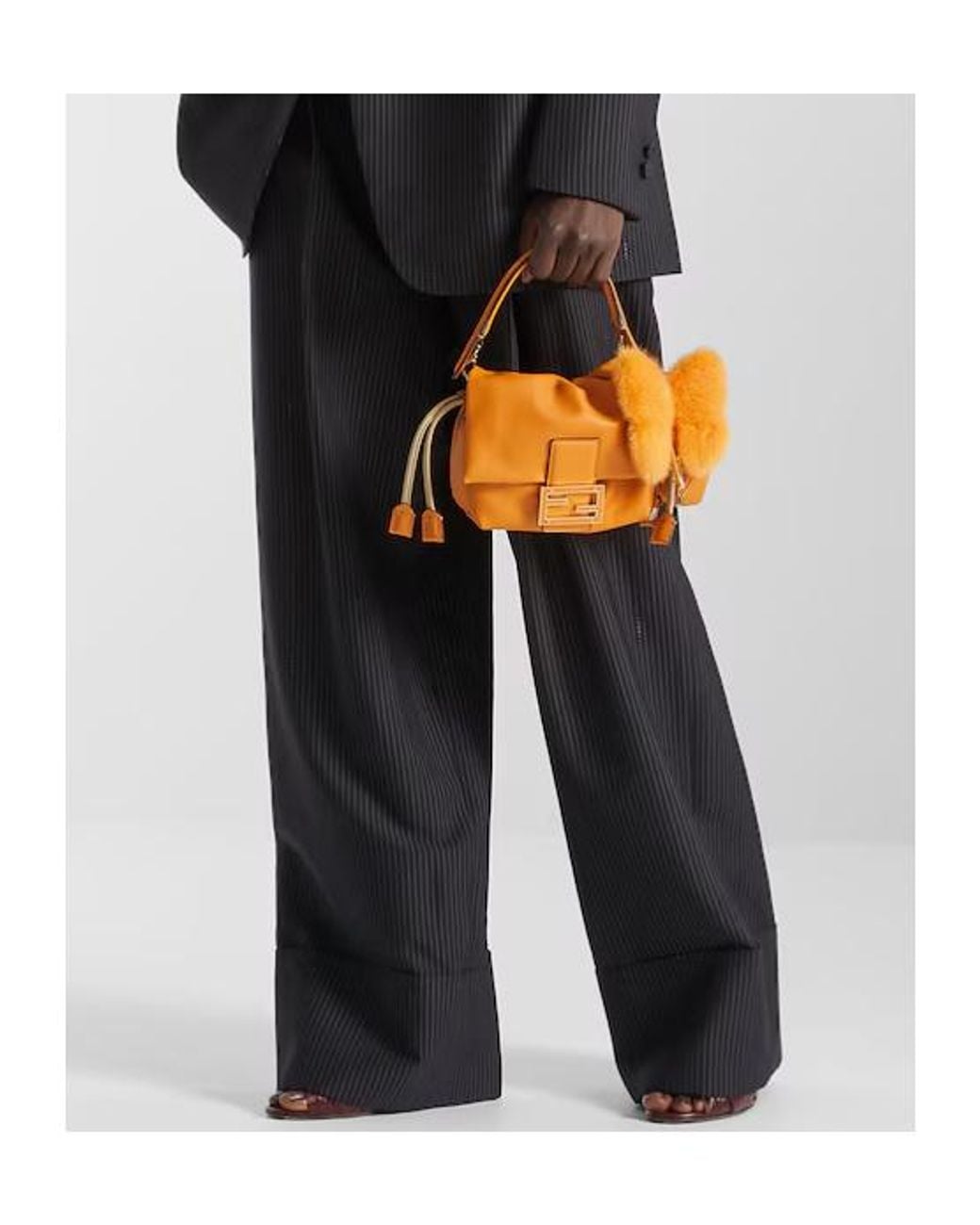 Fendi Blue Belted Waist Pinstriped Wide-Leg Trousers