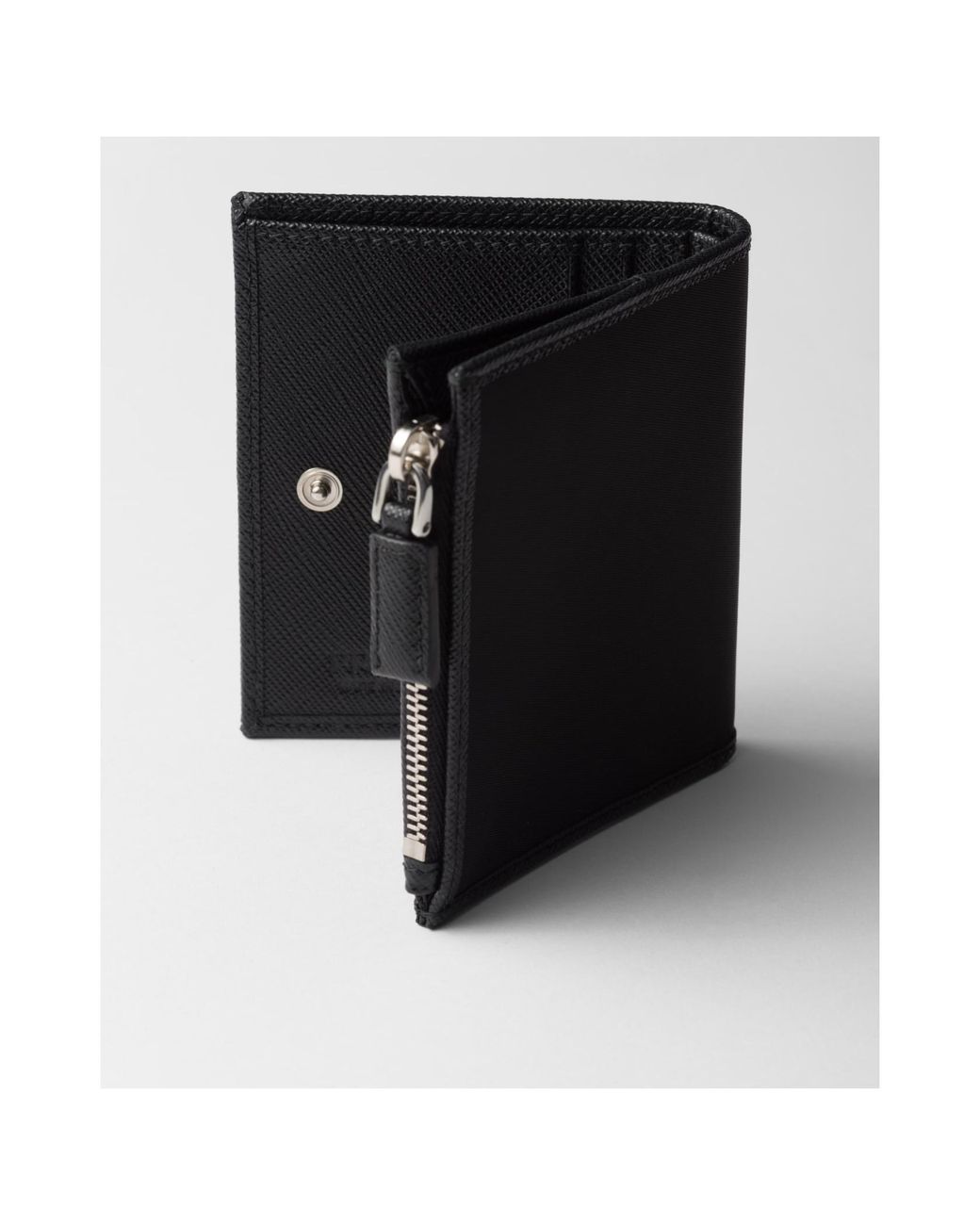 Prada Black Enamel-Triangle Logo Zipped Wallet for men