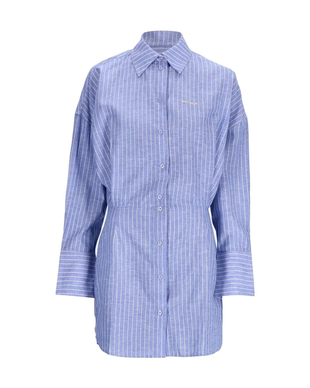WRSTBHVR Blue Pinstripe-Pattern Mini Shirt Dress