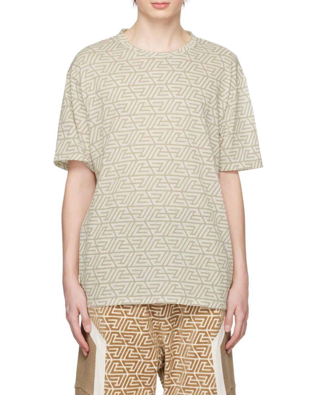 Balmain White Oversized Cotton T-Shirt With Printed Pyramid Monogram for men