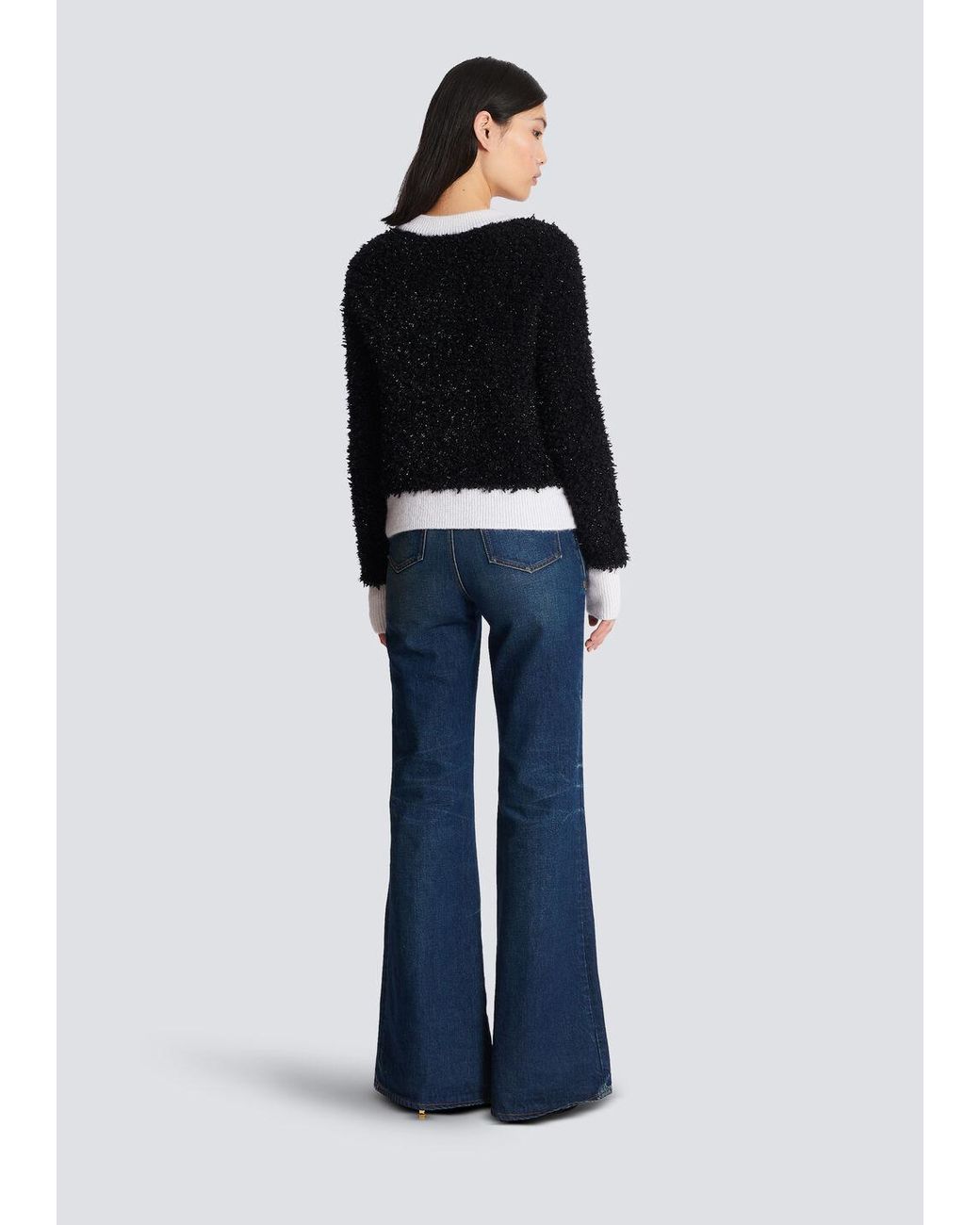 Balmain Black Glitter Detailed Contrasted Trim Cardigan