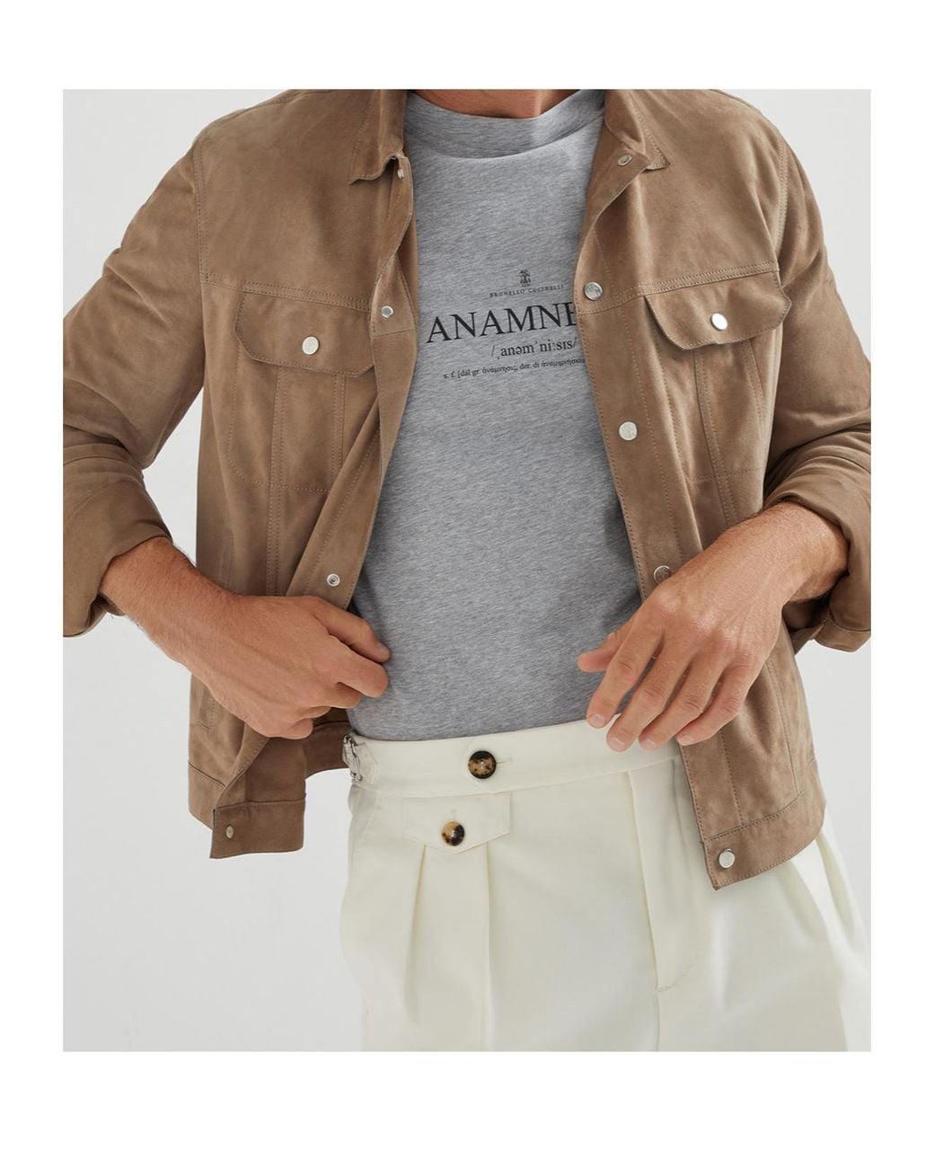 Brunello Cucinelli Gray Logo Printed Crewneck T-Shirt for men
