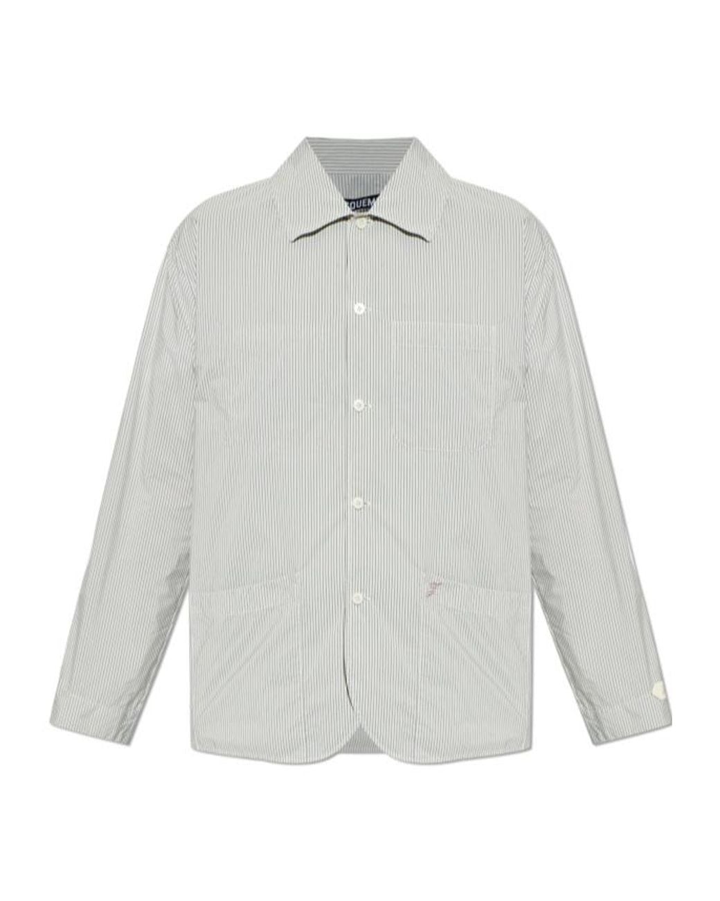 Jacquemus White Striped Collared Long-Sleeve Jacket for men