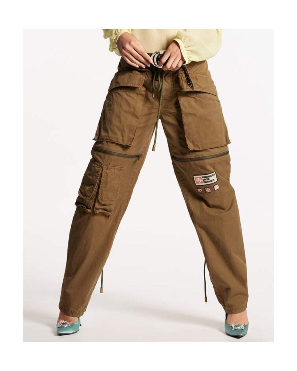 DSquared² Green Patch-Detailed Tapered Drawstring Cargo Trousers
