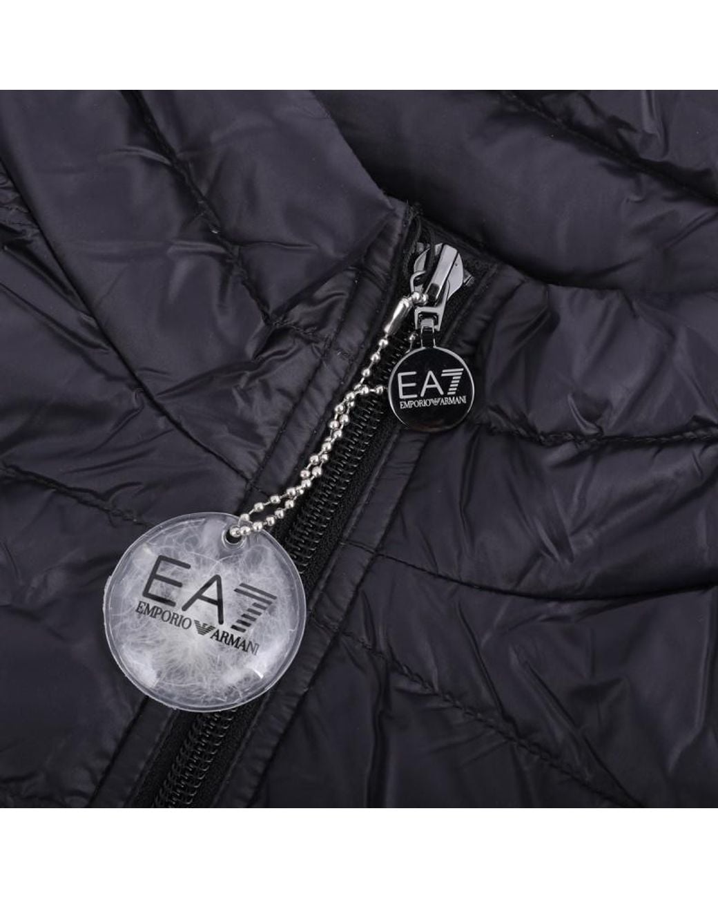 EA7 Black Logo Printed Zipped Puffer Jacket for men
