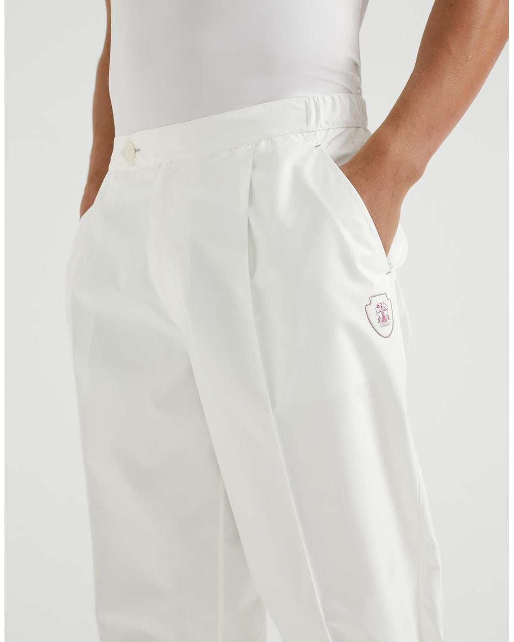 Brunello Cucinelli White Nylon Trousers for men