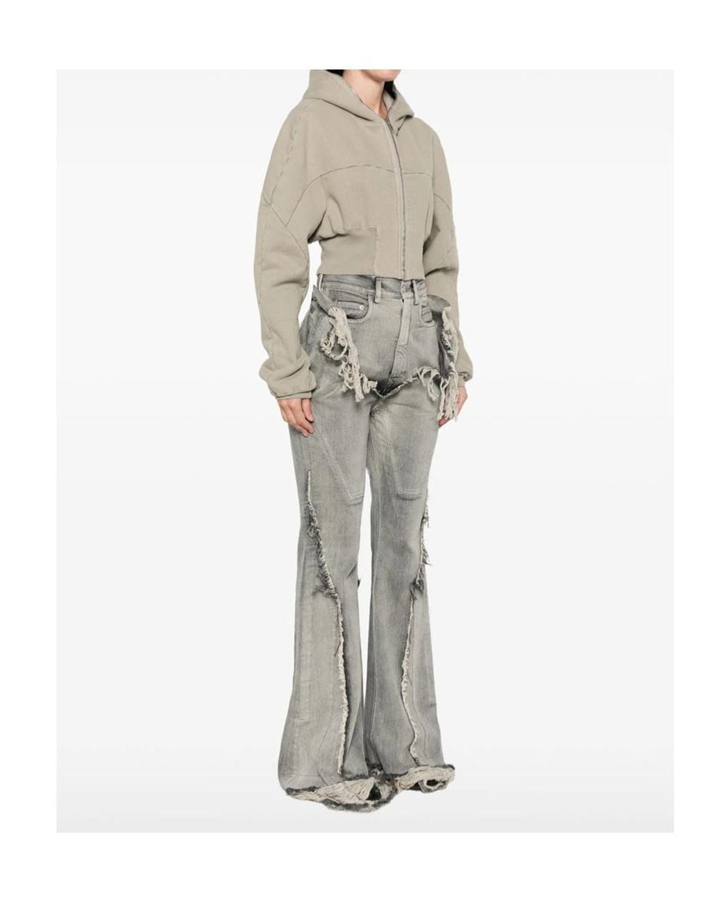 Rick Owens Natural Cropped Zip-Up Hoodie