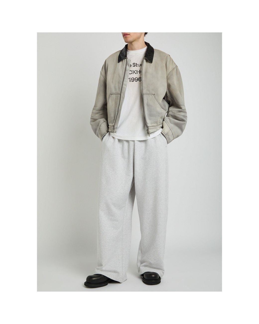 Acne Gray Distressed Leather Collar Jacket for men