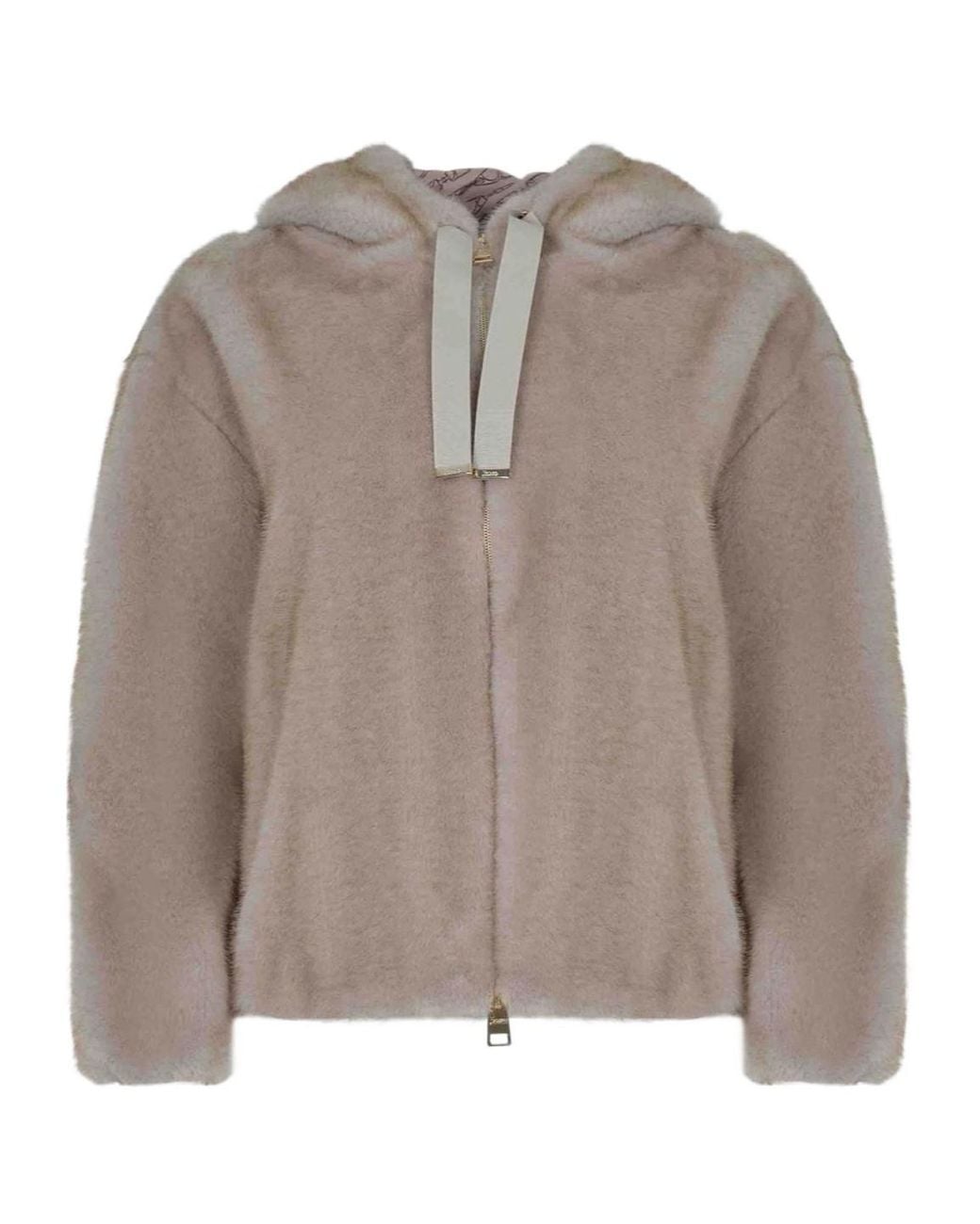 Herno Brown Faux Fur Zip Hooded Jacket