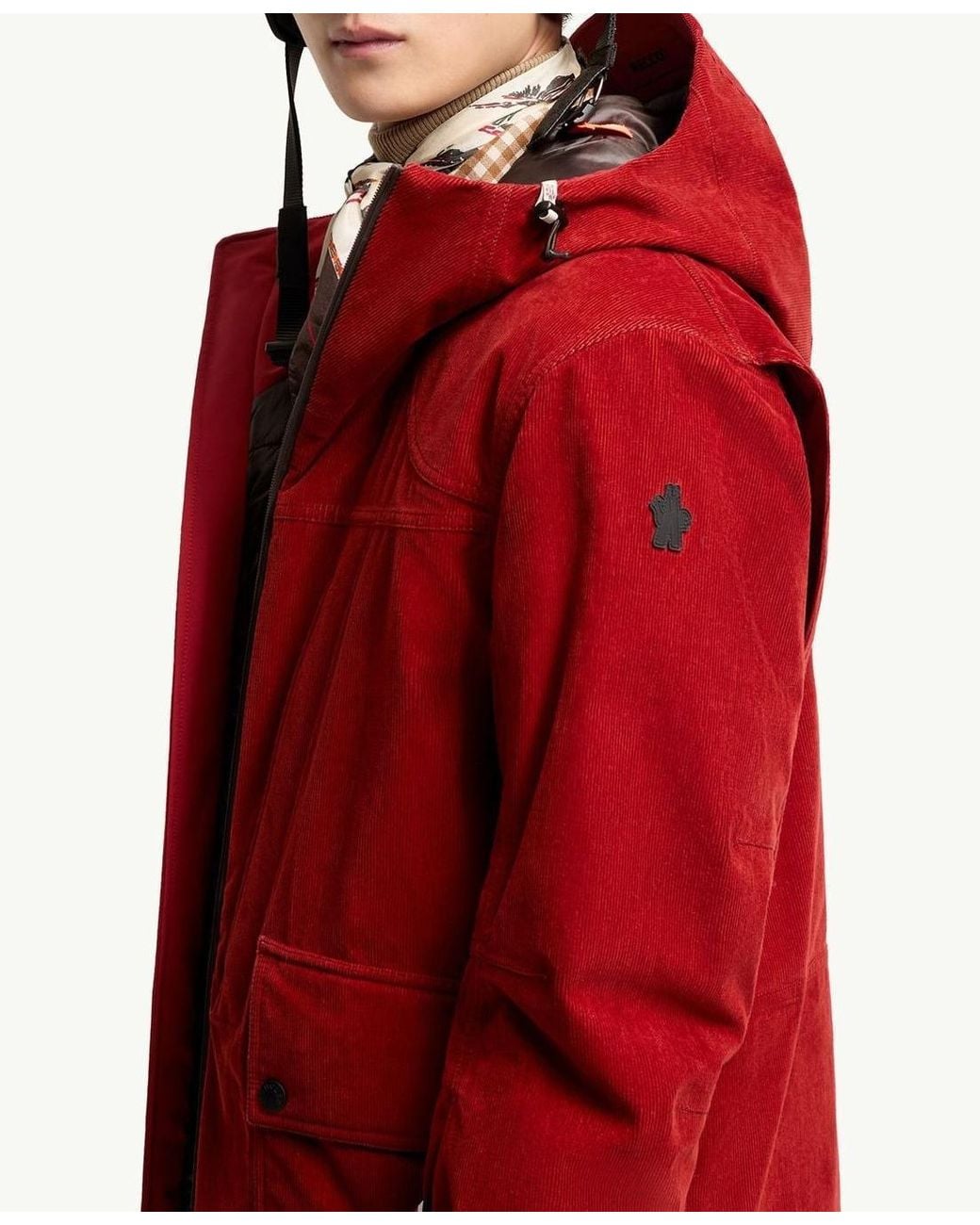 Moncler Red Airolo Corduroy Insulated Hooded Ski Jacket for men