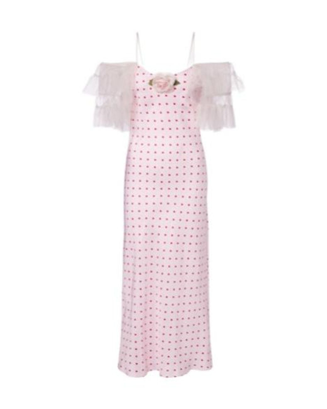 Rodarte Pink Floral-Applique Printed Silk Slip Dress