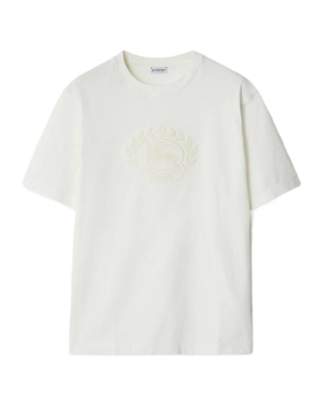 Burberry White Logo Embroidered Crewneck T-Shirt for men