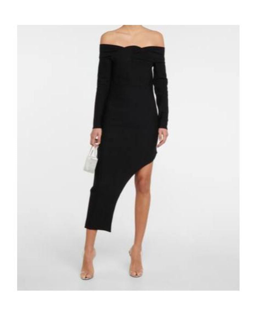 Safiyaa Black Belle Off-Shoulder Knit Midi Dress