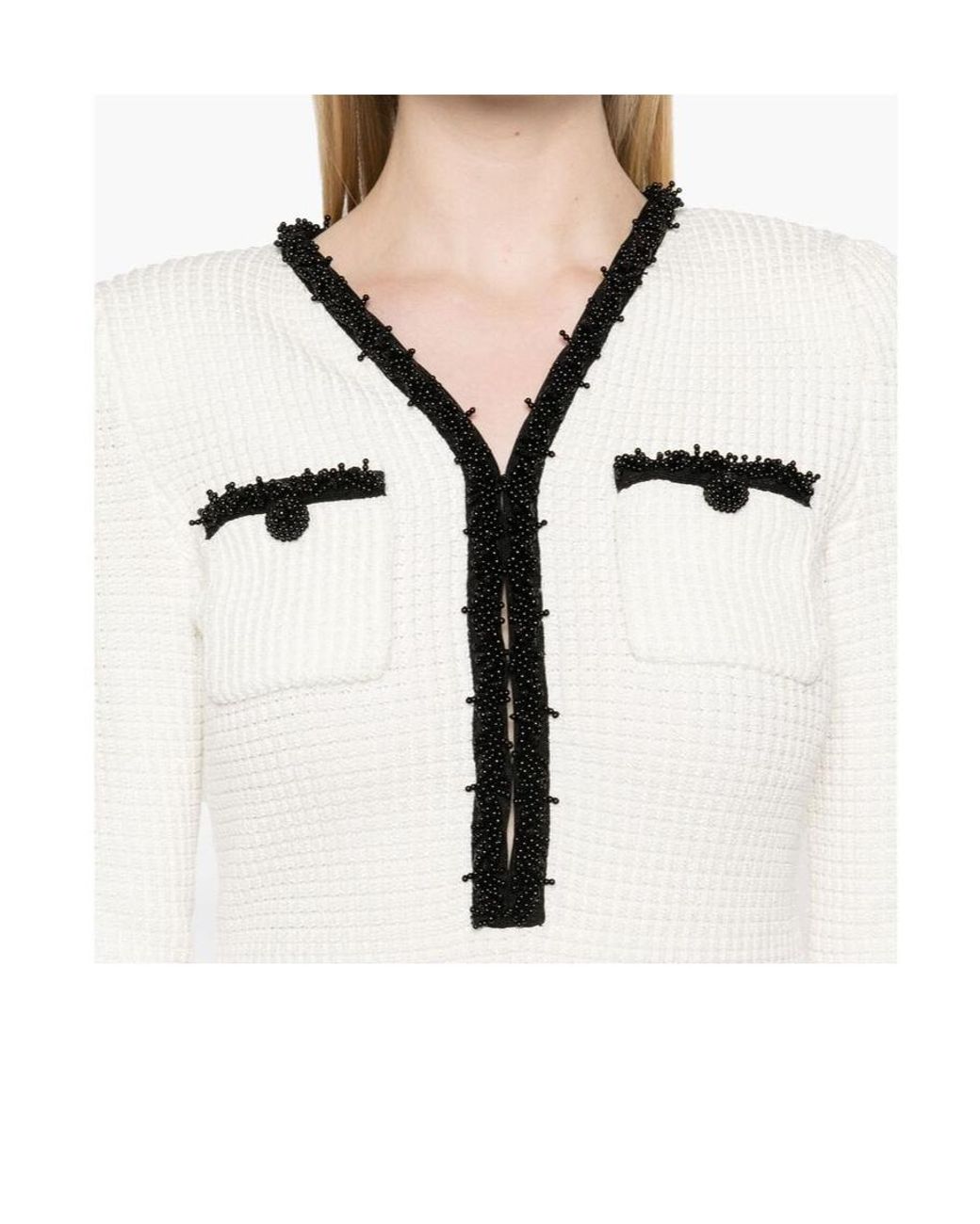 Self-Portrait White Bead-Detailed Long-Sleeved Mini Dress