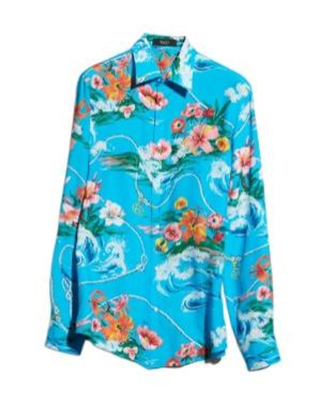 Gucci Blue Printed Collared Long-Sleeve Shirt for men