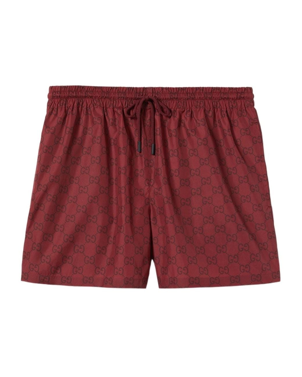 Gucci Red Monogram Drawstring Swim Shorts for men