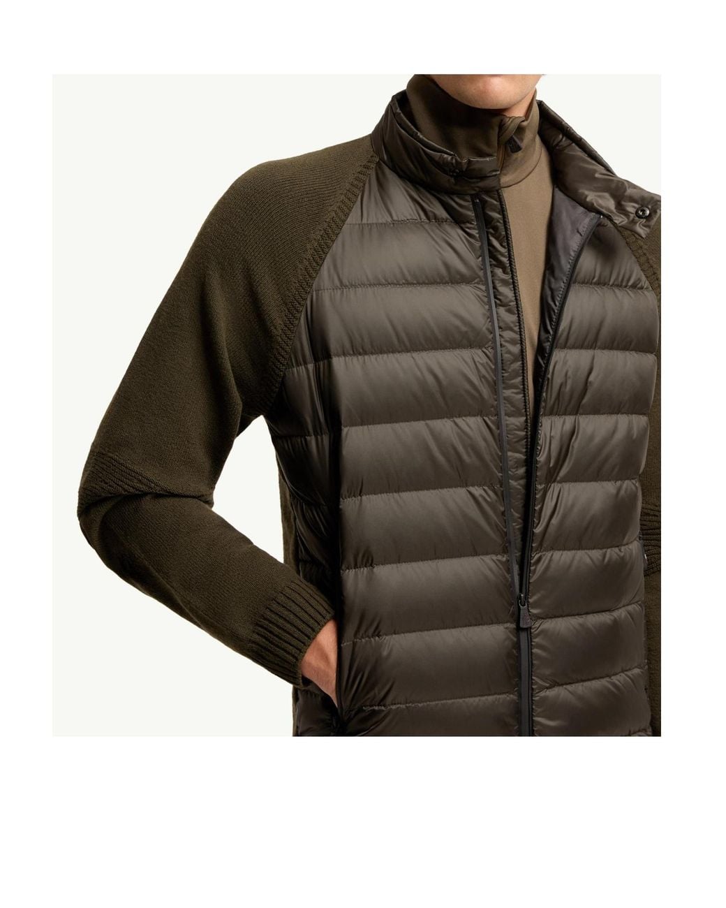 Moncler Green Wool Blend Padded Zip-Up Cardigan for men