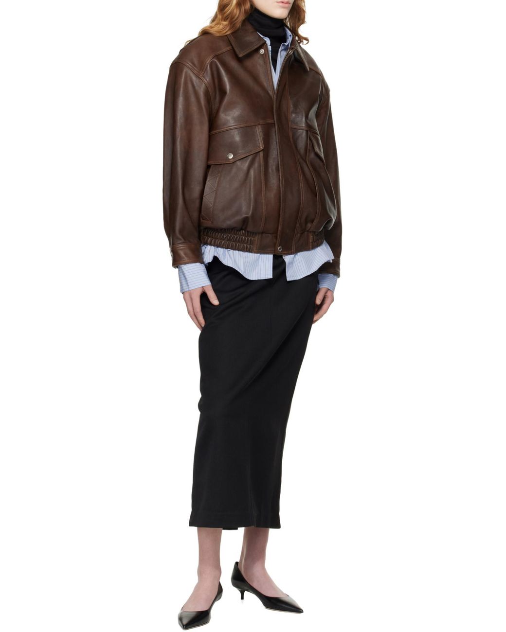 DUNST Brown Long-Sleeved Leather Jacket