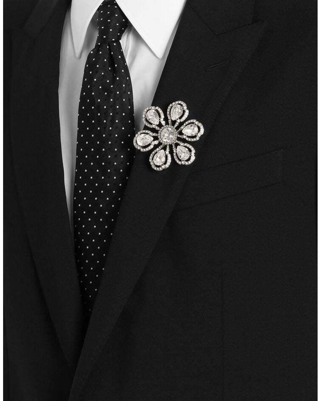 Dolce & Gabbana White Sartoria Floral Brooch for men