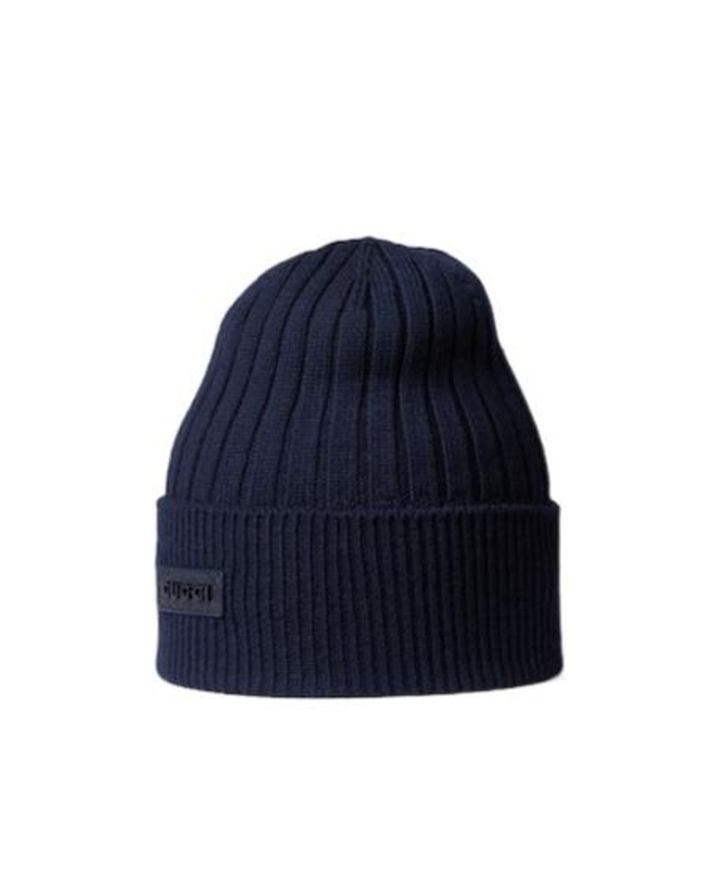 Gucci Blue Logo Patch Ribbed Beanie for men