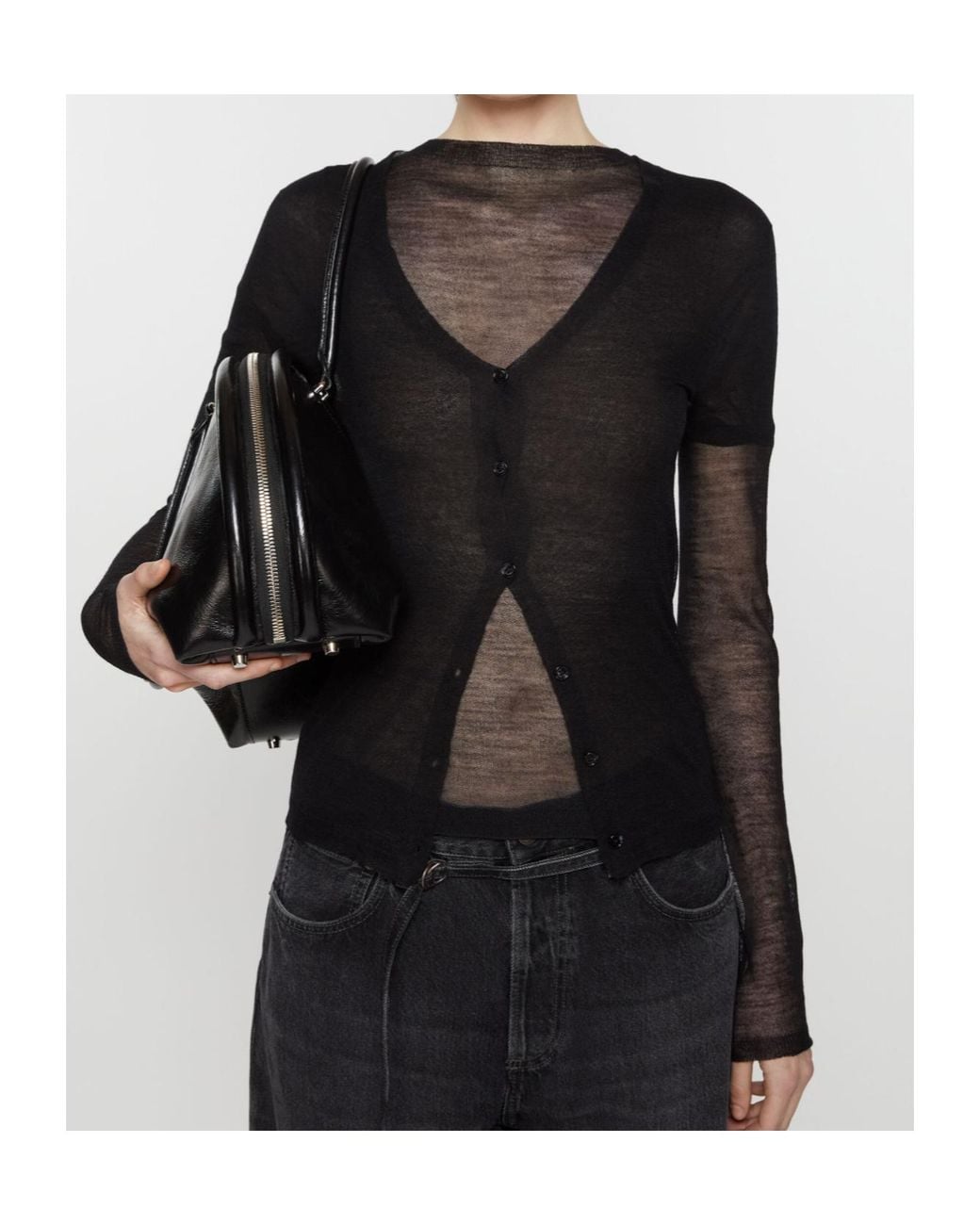 Acne Black Fine-Ribbed Sheer Cardigan