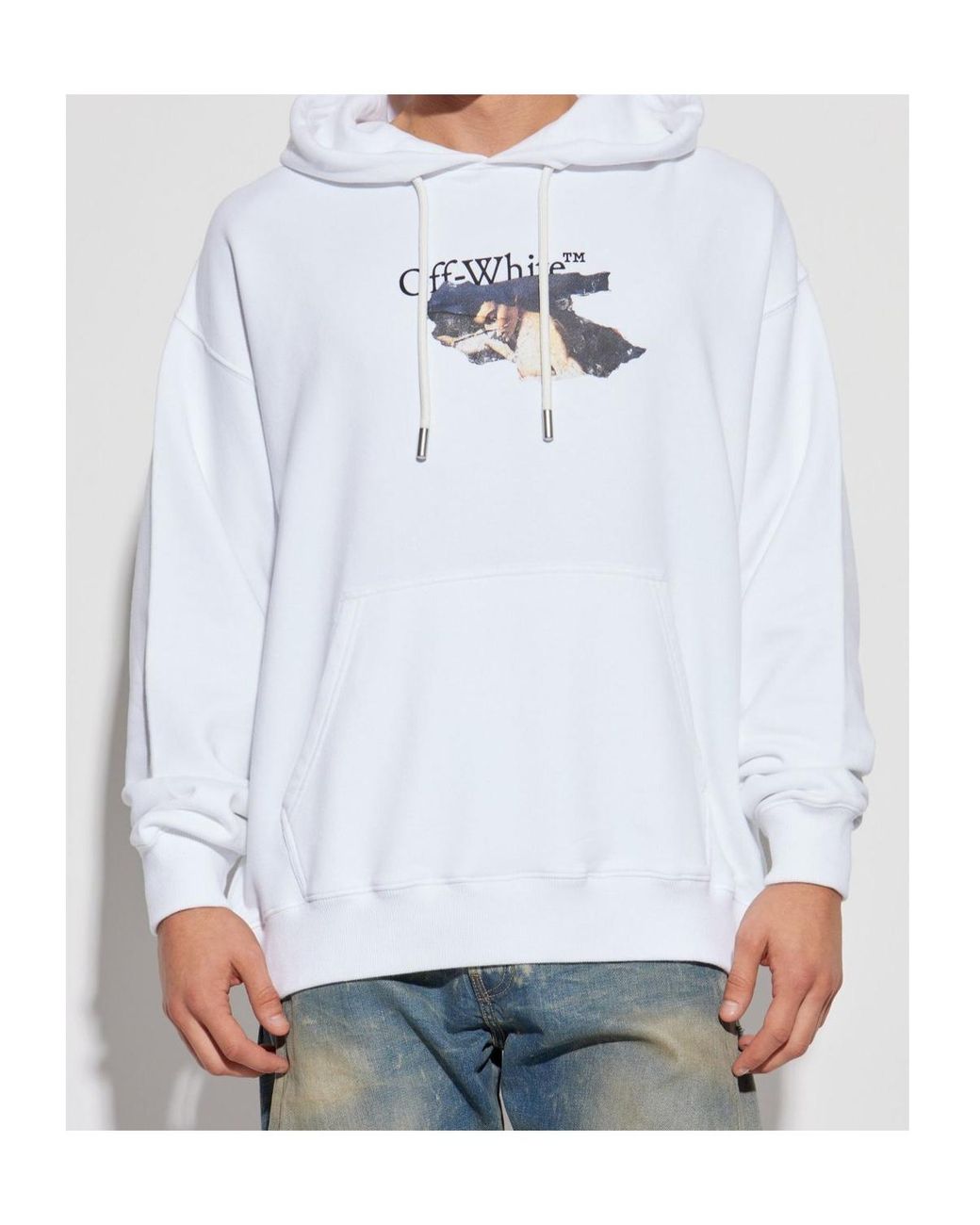 Off-White c/o Virgil Abloh Blue Logo Printed Drawstring Hoodie for men