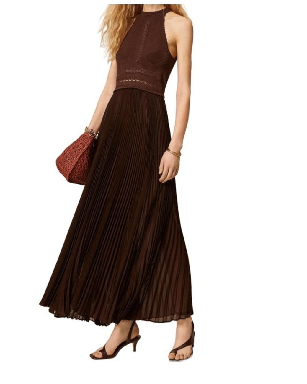 Twinset Purple Long Knit And Pleated Georgette Dress