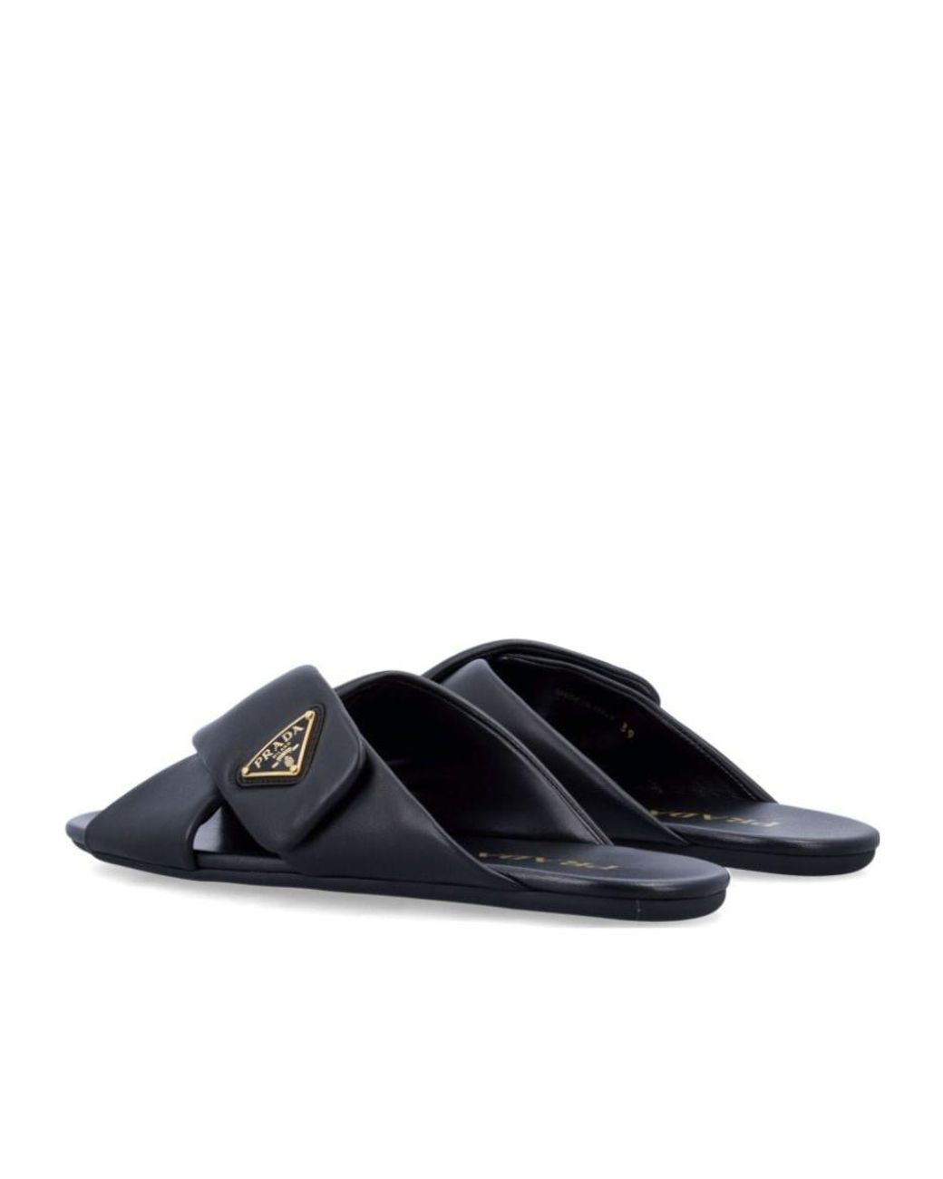 Prada Blue Triangle-Logo Padded Slides