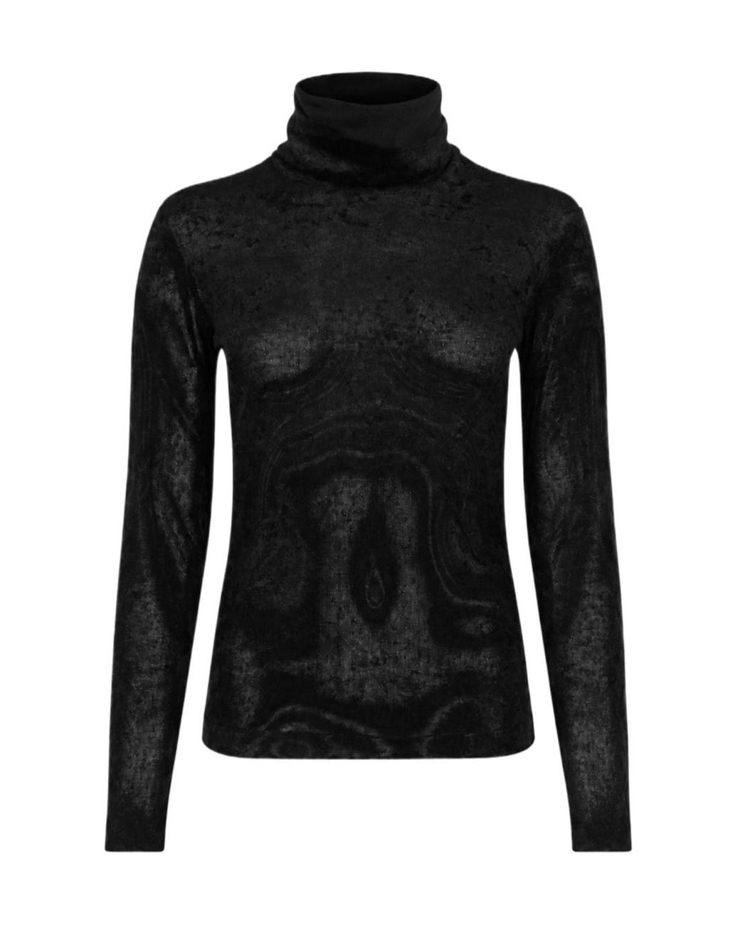 D.exterior Black Sheer Turtleneck Knitted Top